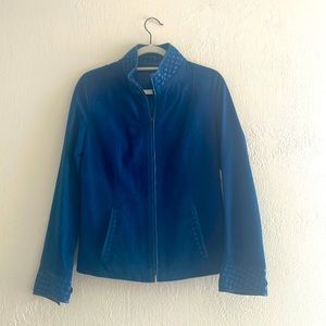 Italian Women’s Reversible Blue Leather and Suede short waisted jacket; Medium